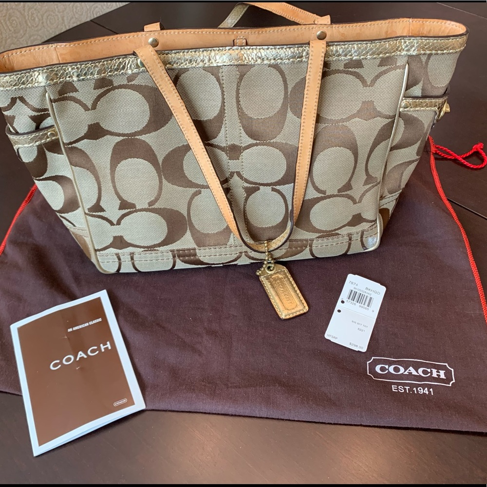 Coach tote with gold trim